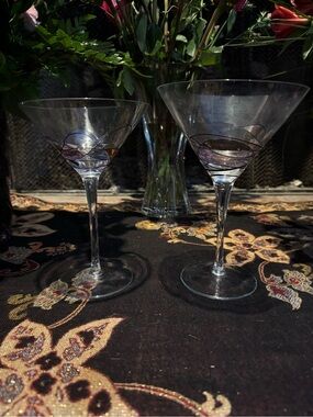 Monarch La Fleur Mosaic Martini Multicolor Hand Painted Barware Romania Set Of 2